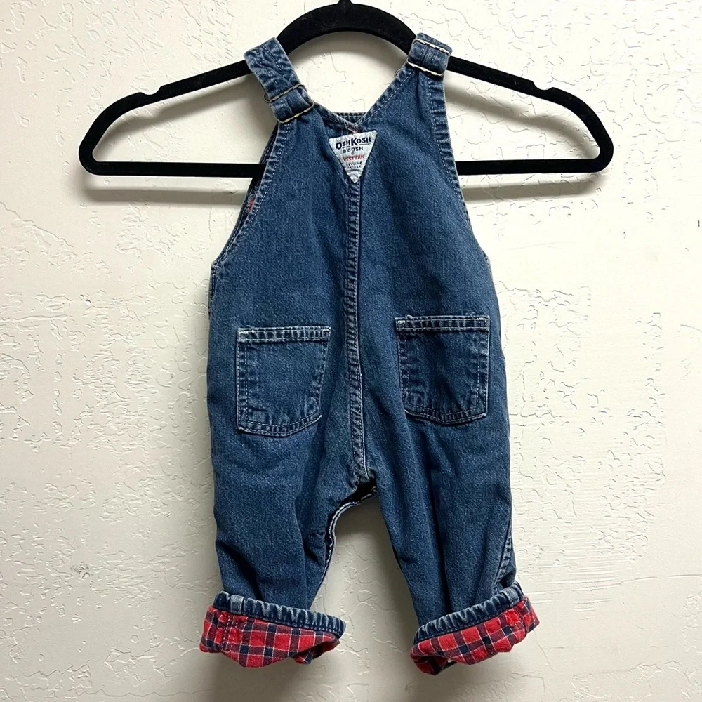 Vintage Osh Kosh B’gosh Toddler Baby Overalls Flannel Lined Vestbak Size 18 mo